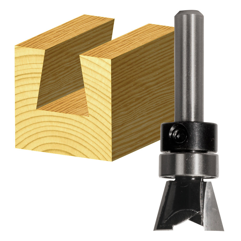 Dovetail bit with outlet bearing
